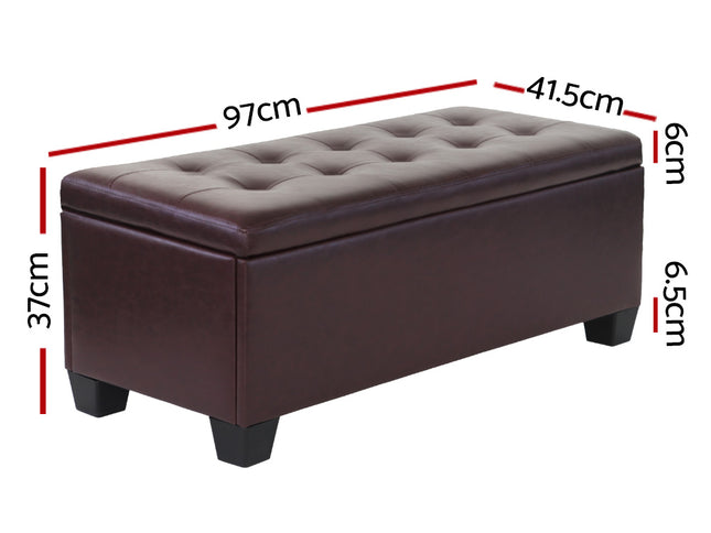 Artiss Storage Ottoman Blanket Box 97cm Leather Brown