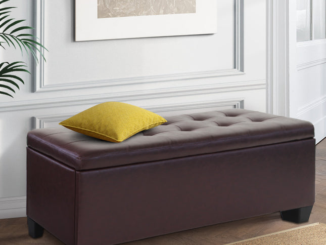 Artiss Storage Ottoman Blanket Box 97cm Leather Brown