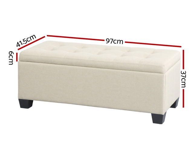 Artiss Storage Ottoman Blanket Box 97cm Linen Beige