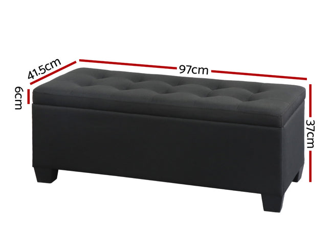 Artiss Storage Ottoman Blanket Box 97cm Linen Black