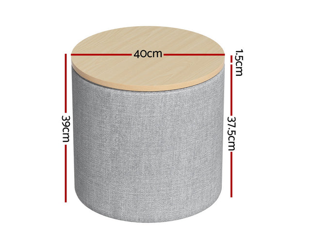 Artiss Storage Ottoman Blanket Box 40cm Linen Round Grey