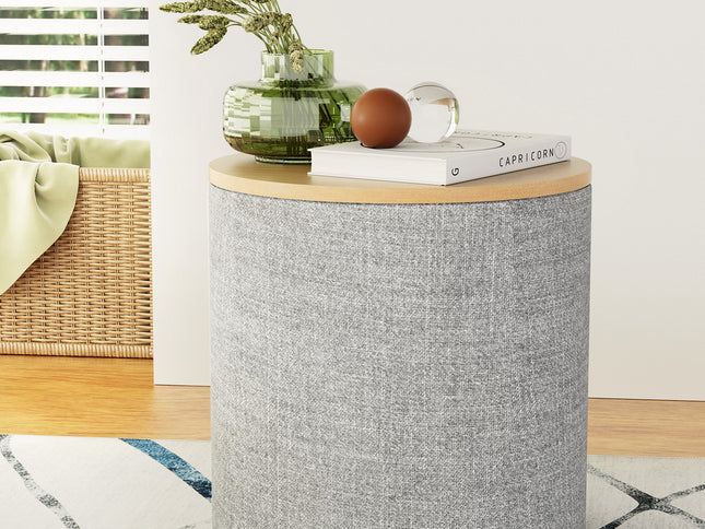 Artiss Storage Ottoman Blanket Box 40cm Linen Round Grey