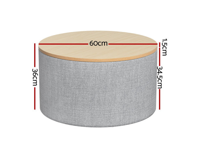 Artiss Storage Ottoman Blanket Box 60cm Linen Round Grey