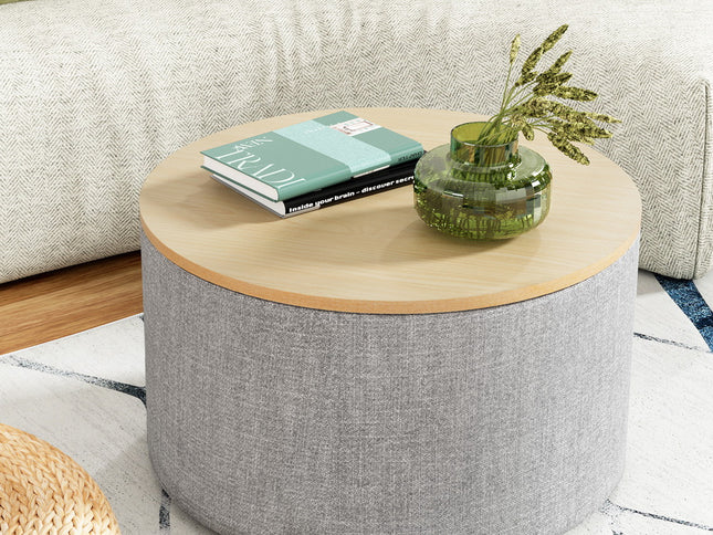 Artiss Storage Ottoman Blanket Box 60cm Linen Round Grey
