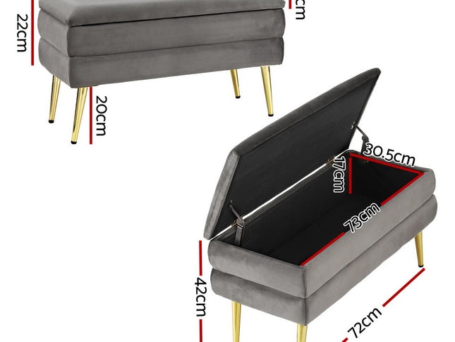 Artiss Ottoman Storage Foot Stool Velvet Grey