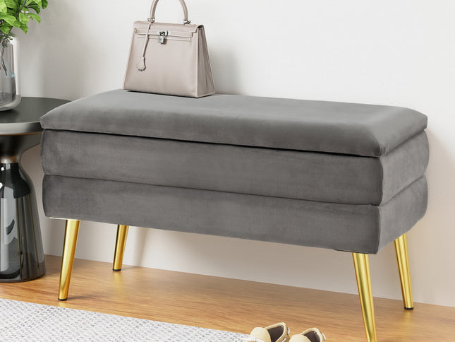 Artiss Ottoman Storage Foot Stool Velvet Grey