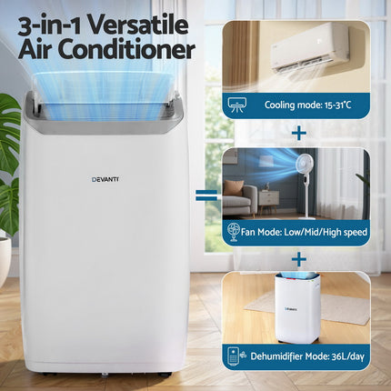 Devanti Portable Air Conditioner Dehumidifier Fan 14000BTU