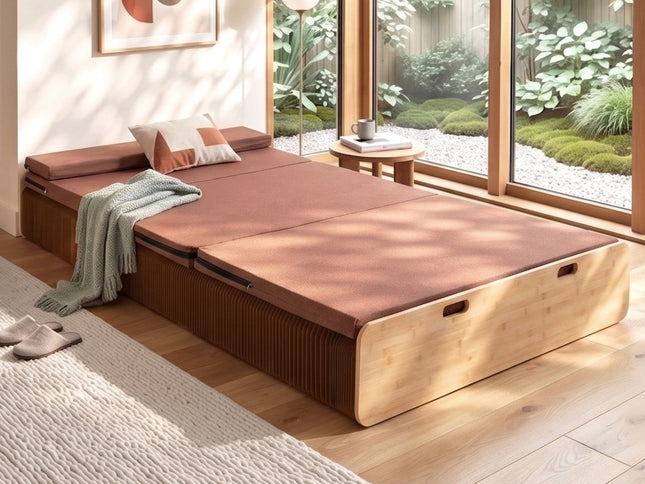 Artiss Folding Kraft Paper Bed Frame with Mattress and Pillow 300kg Capacity 200x120cm