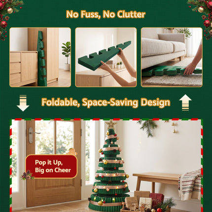 Jingle Jollys Paper Christmas Tree 111CM w/ Star Topper LEDs Xmas Decorations Kit Home Office Green