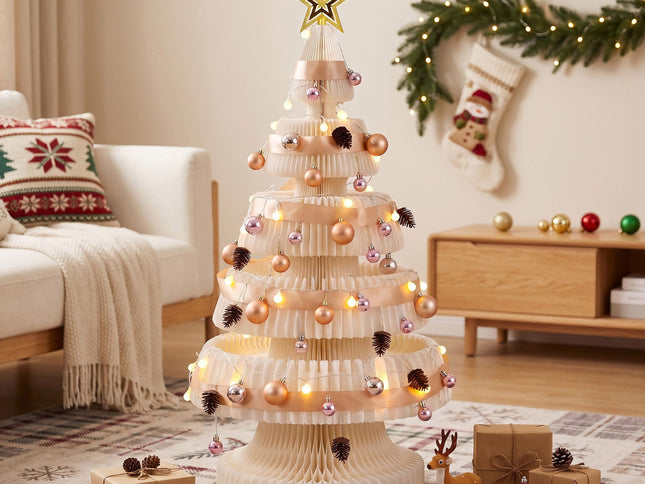 Jingle Jollys LED Paper Christmas Tree with Star Topper ‚Äì 114CM, White