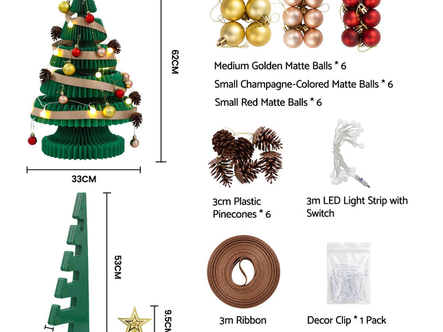 Jingle Jollys LED Paper Christmas Tree with Star Topper ‚Äì 62CM, Green