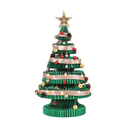 Jingle Jollys Paper Christmas Tree 87CM w/ Star Topper LEDs Xmas Decorations Kit Home Office Green