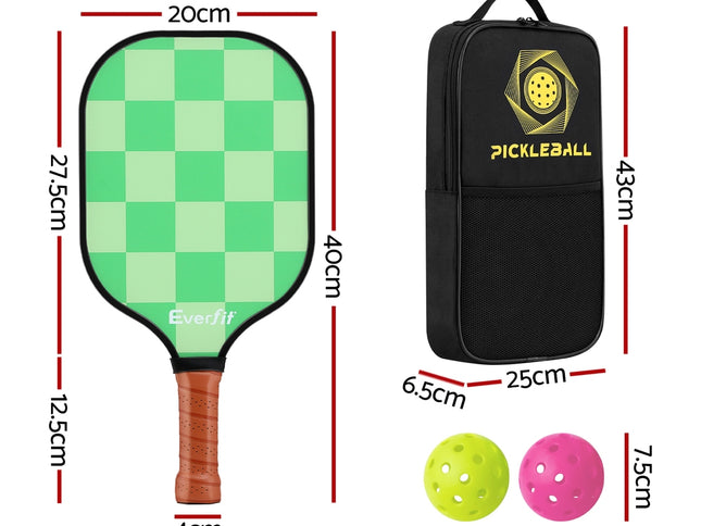 Everfit Pickleball Paddle Set Fiberglass with Balls Bag Tournament Kit 2PCS Pickle Balls Rackets