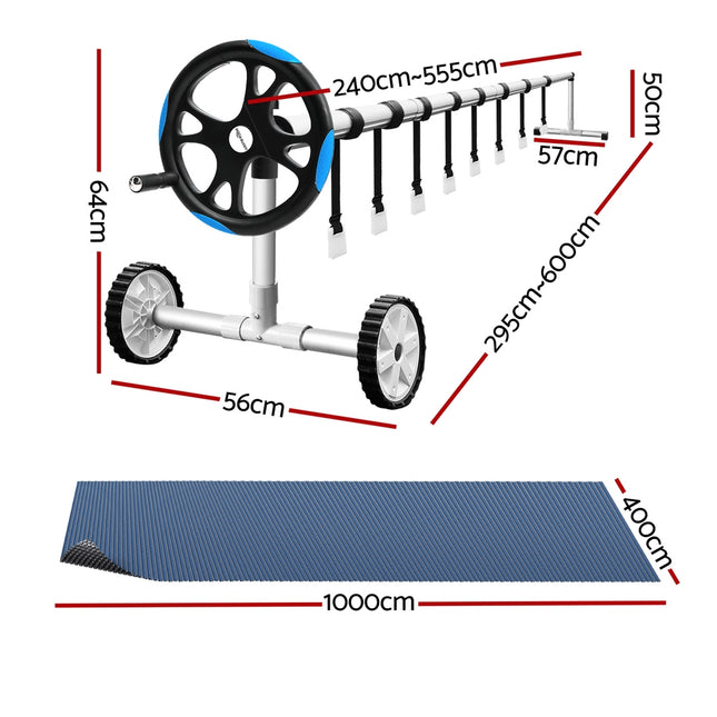 Aqua Buddy Pool Cover 600 Micron 10x4m w/ Roller 5.55m Black Solar Blanket