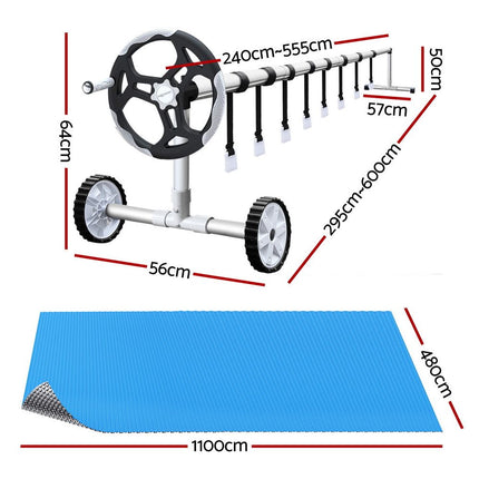 Aquabuddy Pool Cover 500 Micron 11x4.8m Swimming Pool Solar Blanket 5.5m Roller