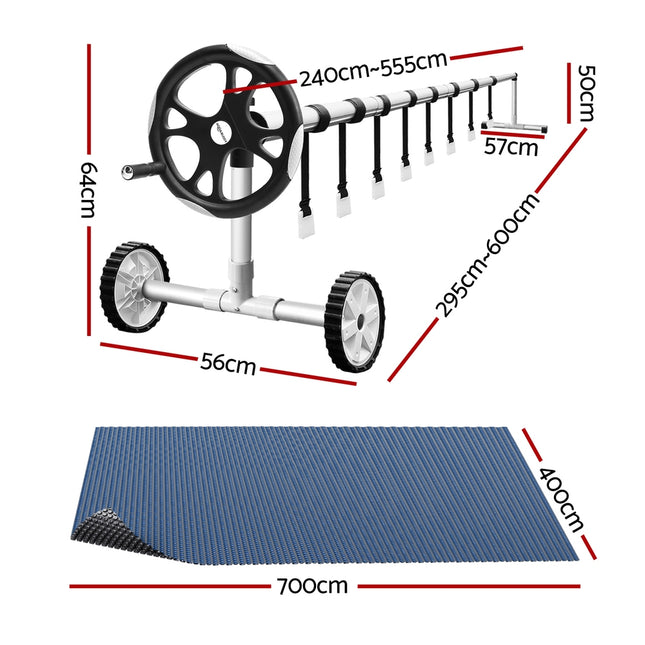 Aqua Buddy Pool Cover 600 Micron 7x4m w/ Roller 5.55m Swimming Pools Black Solar Blanket