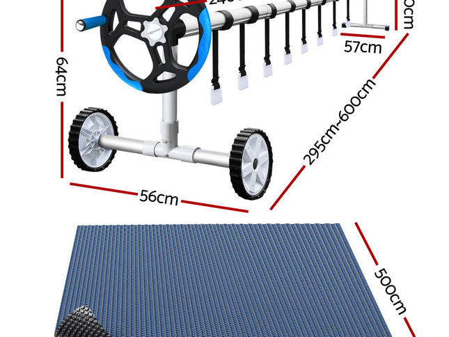 Aqua Buddy Pool Cover 600 Micron 9.5x5m w/ Blue Roller 5.55m Black Solar Blanket