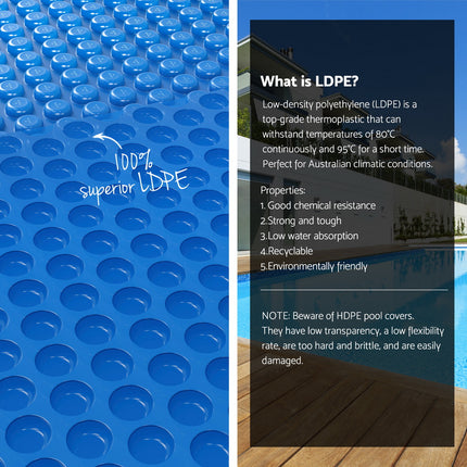 Aqua Buddy Pool Cover 600 Micron Solar Heat 9.5x5m Blanket w/ 5.55m Roller Blue