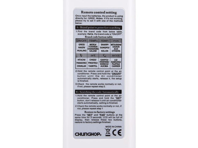 Universal Lcd Air Conditioner Remote Control By Chunghop-1915198102428585986