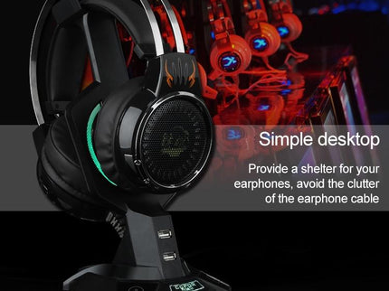 Integrated Mecha-Shaped Headset Holder With Dual Usb Ports And Computer Switch - Luminous-1915198030768902148