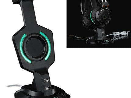 Integrated Mecha-Shaped Headset Holder With Dual Usb Ports And Computer Switch - Luminous-1915198030768902149