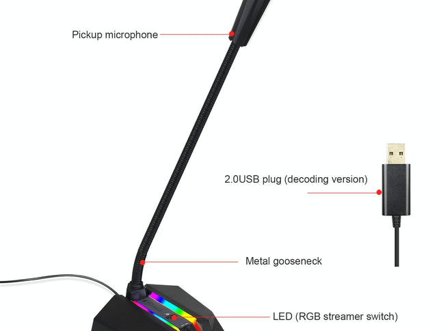 Flexible Usb Microphone With Rgb Lighting For Voice Chat And Video Conferencing-1915197799817940994