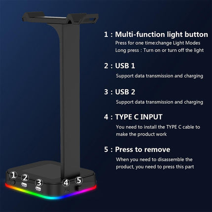 Rgb Gaming Headset Stand With Dual Usb - Black-1964932169054949378