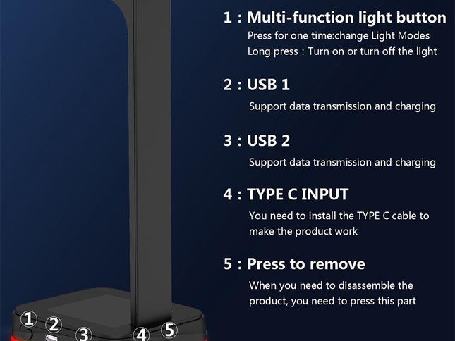 Rgb Gaming Headset Stand With Dual Usb - Black-1915196703061970946