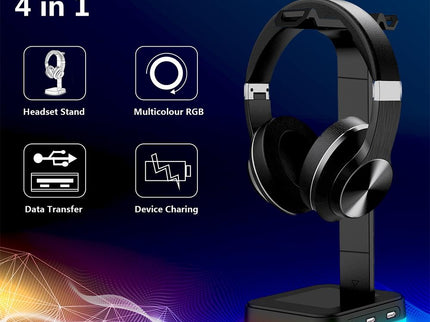 Rgb Gaming Headset Stand With Dual Usb - Black-1915196703061970948