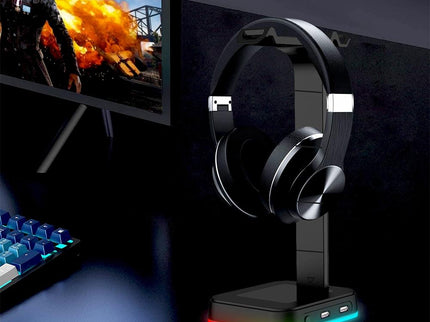 Rgb Gaming Headset Stand With Dual Usb - Black-1915196703061970949