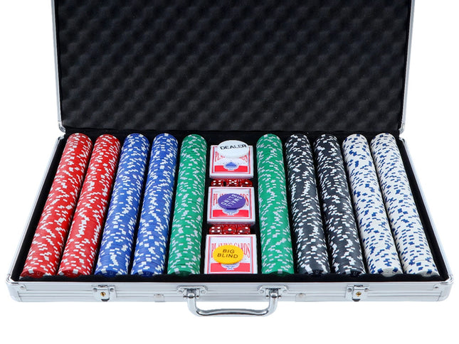 1000pcs Poker Chips Set Casino Texas Hold'em Gambling Party Game Dice Cards Case