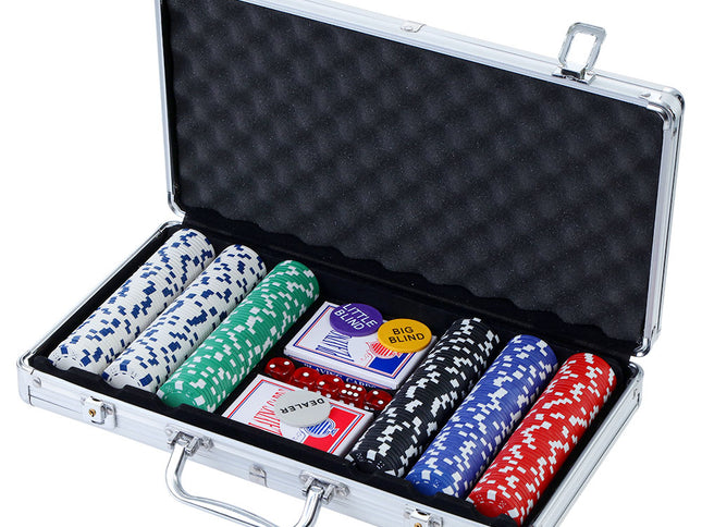 300pcs Poker Chips Set Casino Texas Hold'em Gambling Party Game Dice Cards Case