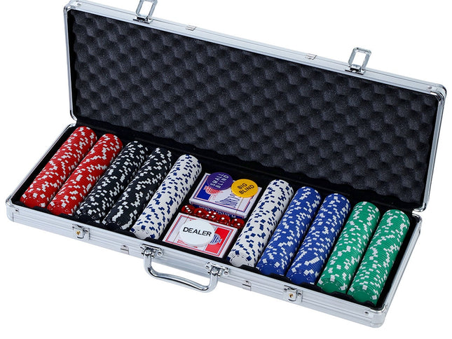 500pcs Poker Chips Set Casino Texas Hold'em Gambling Party Game Dice Cards Case