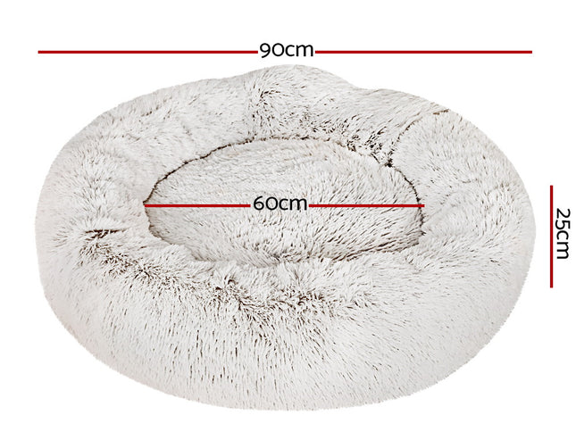 i.Pet Pet Bed Dog Cat 90cm Large Calming Soft Plush White Brown