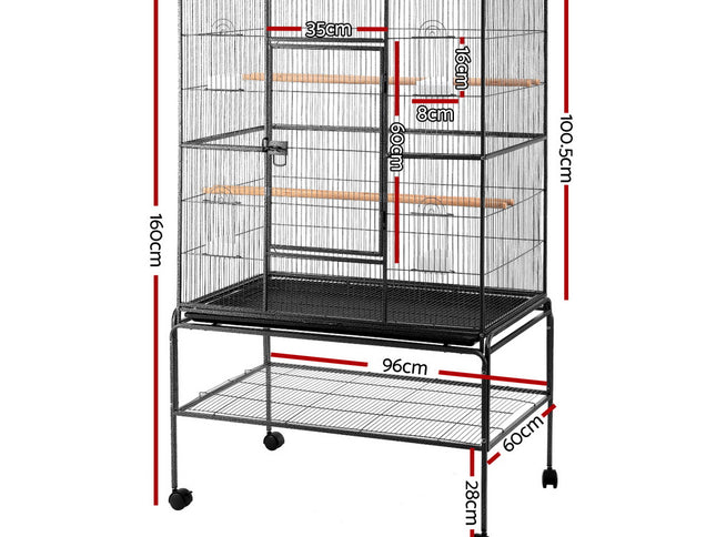 i.Pet Bird Cage Large Cages 160cm Parrot Aviary Stand-Alone Budgie Wheels Castor