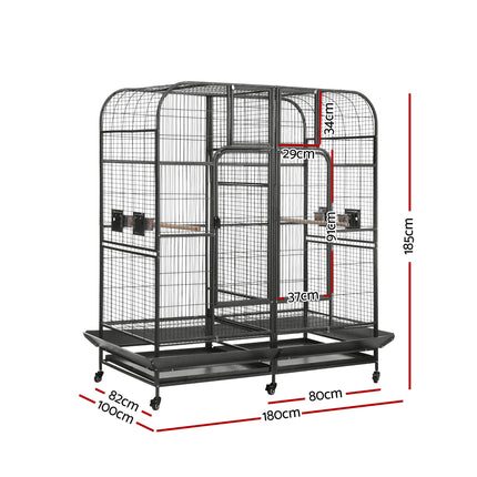 i.Pet Bird Cage Extra Large Aviary 185cm Pet Parrot Cage Castor Wheel Removable Divider