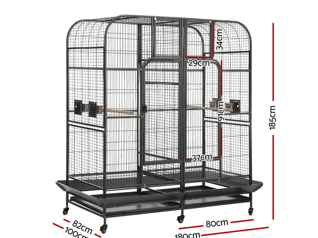 i.Pet Bird Cage Extra Large Aviary 185cm Pet Parrot Cage Castor Wheel Removable Divider