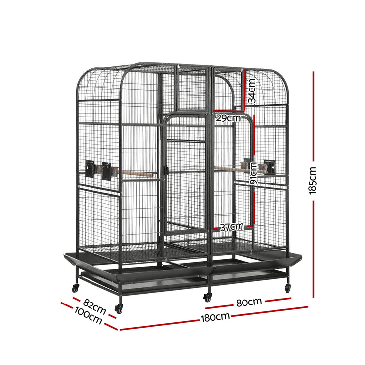 i.Pet Bird Cage Extra Large Aviary 185cm Pet Parrot Cage Castor Wheel Removable Divider