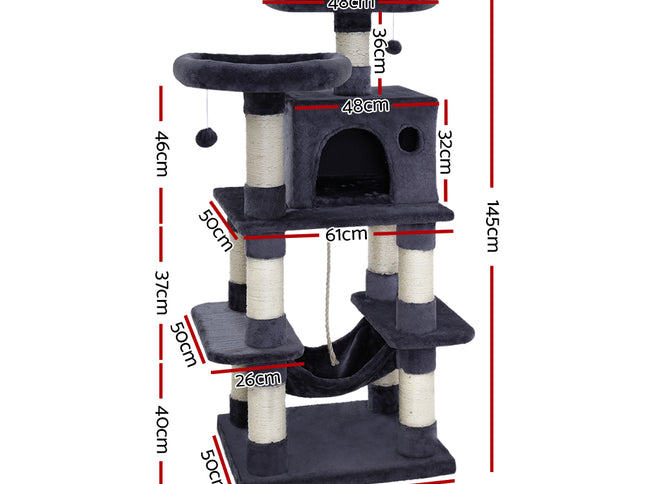 i.Pet Cat Tree 145cm Tower Scratching Post Scratcher Wood Condo House Large Bed