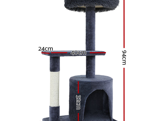 i.Pet Cat Tree 94cm Scratching Post Tower Scratcher Condo House Wood Trees Grey