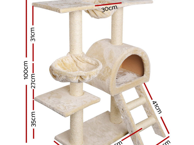 i.Pet Cat Tree 100cm Tower Scratching Post Scratcher Condo House Trees Bed Beige