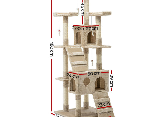 i.Pet Cat Tree 180cm Tower Scratching Post Scratcher Wood Condo House Toys Beige