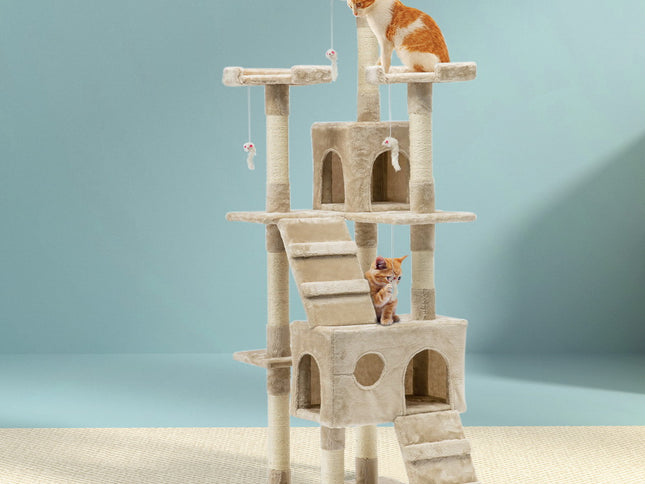 i.Pet Cat Tree 180cm Tower Scratching Post Scratcher Wood Condo House Toys Beige