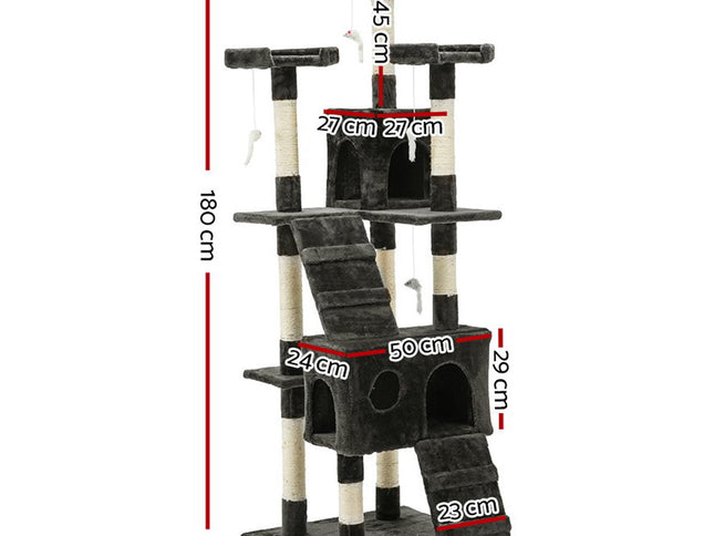 i.Pet Cat Tree 180cm Tower Scratching Post Scratcher Wood Condo House Toys Grey