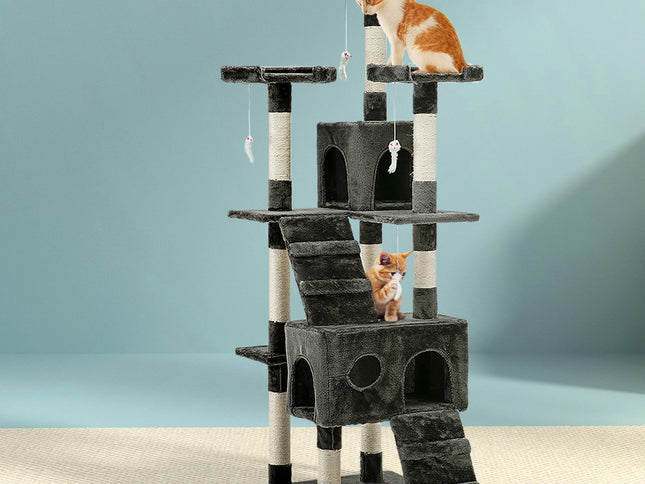 i.Pet Cat Tree 180cm Tower Scratching Post Scratcher Wood Condo House Toys Grey