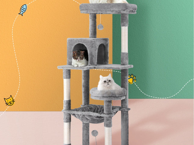 i.Pet Cat Tree Tower Scratching Post Scratcher 143cm Condo House Trees Grey