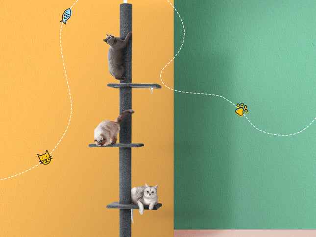 i.Pet Cat Tree 290cm Tower Scratching Post Scratcher Floor to Ceiling Cats Bed Grey