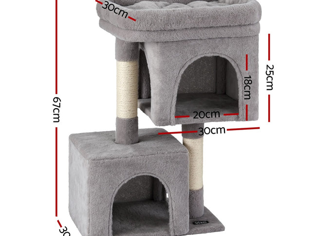 i.Pet Cat Tree 67cm Tower Scratching Post Trees Scratcher Condo House Light Grey