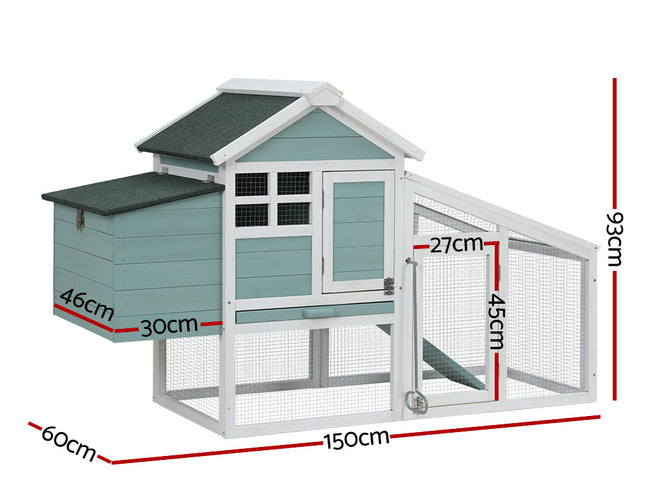 i.Pet Chicken Coop Rabbit Hutch 150cm x 60cm x 93cm Large Chicken Coop House Run Cage Wooden