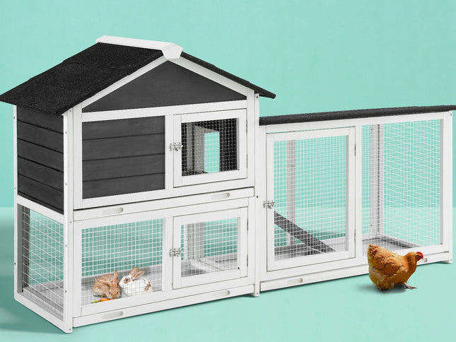 i.Pet Chicken Coop Rabbit Hutch Extra Large Wooden Run Cage House With Run Cage